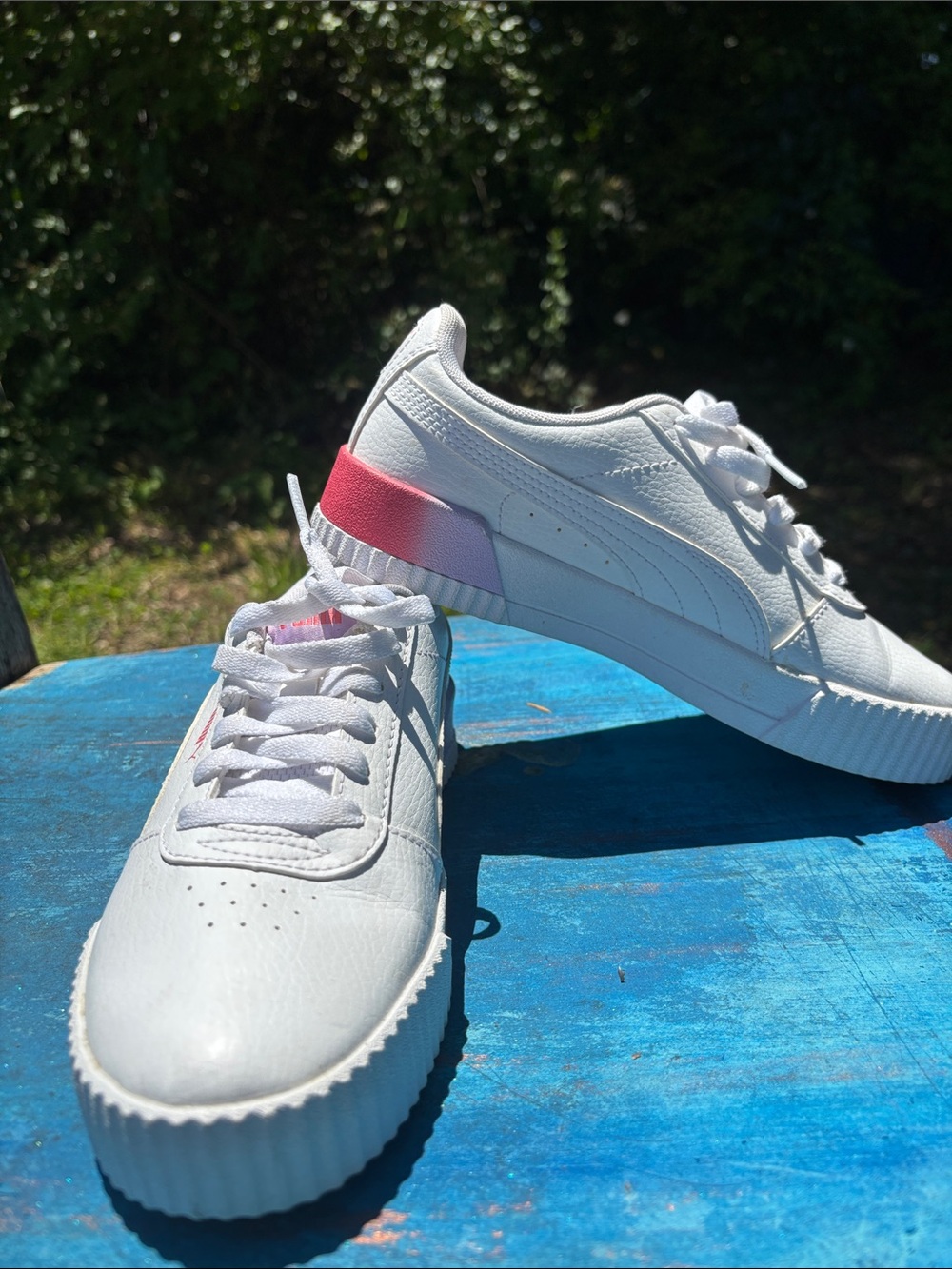 Puma White Low-Top Sneakers with Pink Heel Band